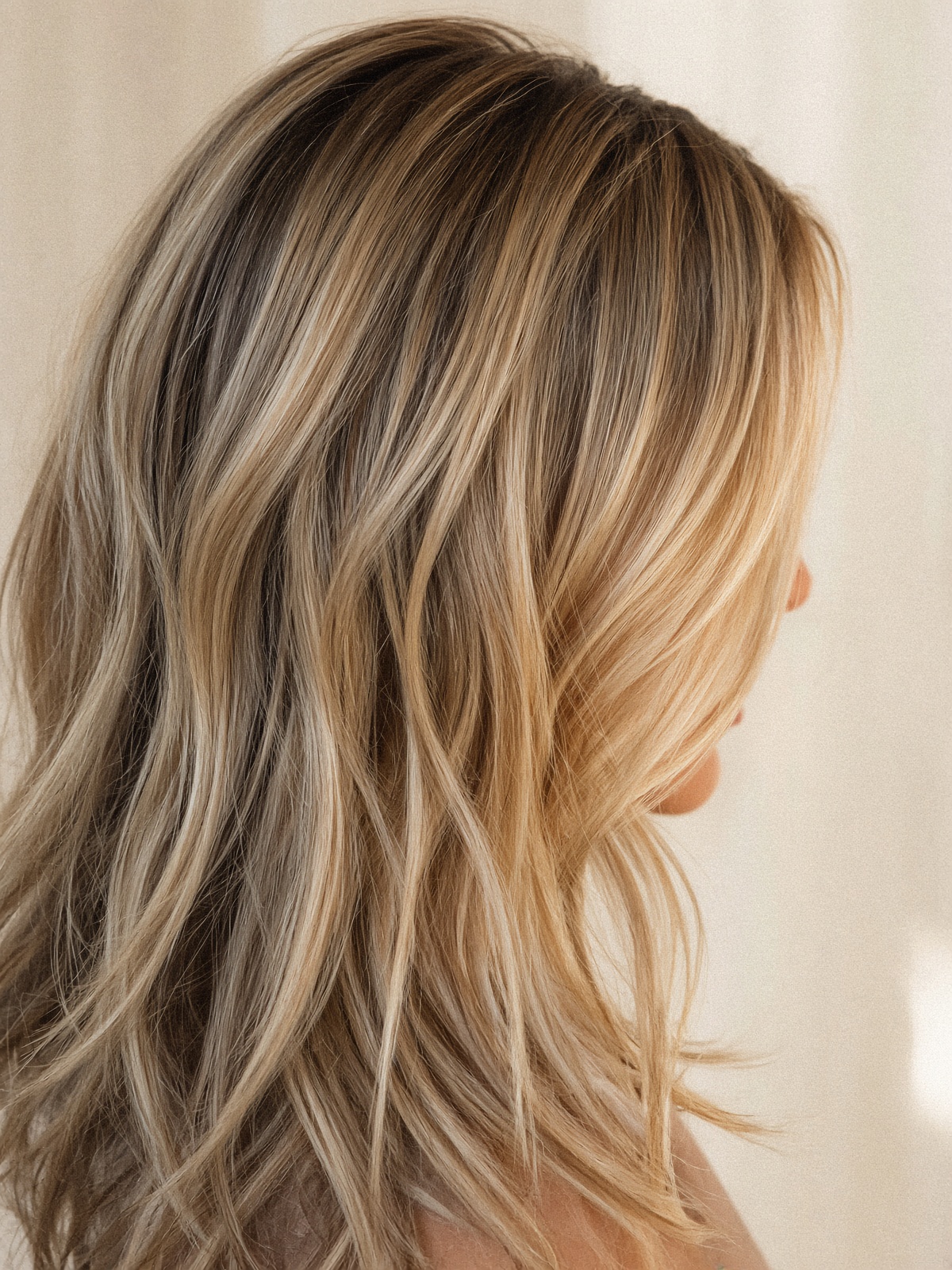Honigblonde Balayage in langen Lagen