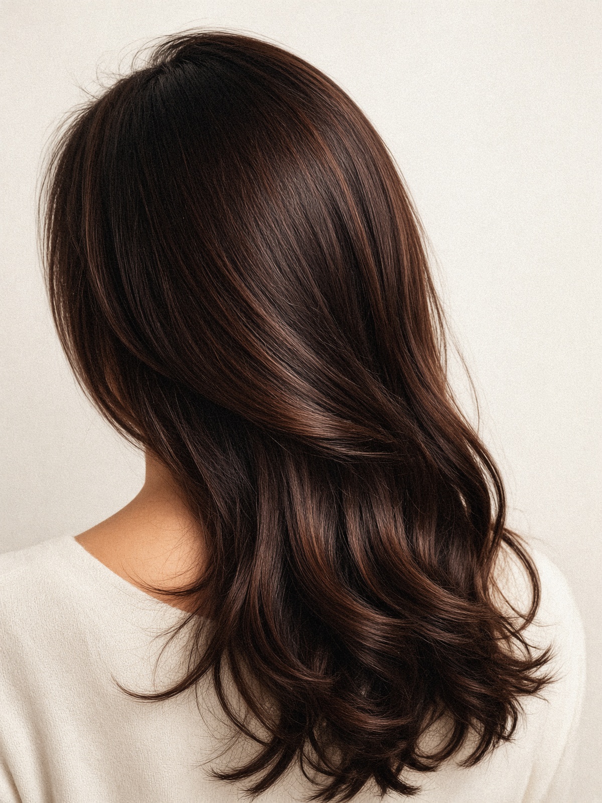 Glänzendes Brunette-Haar mit Kupferglasur