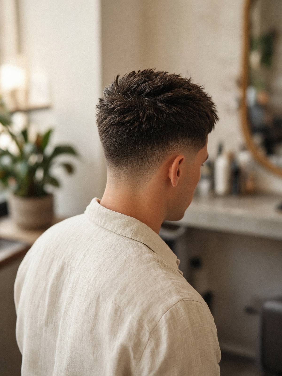 Kurzer Herrenhaarschnitt mit weichem Fade